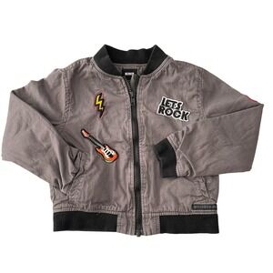 Hudson Bomber Jacket Kids Size 5 Gray Rock N Roll‎ Patch Full Zip Edgy Punk